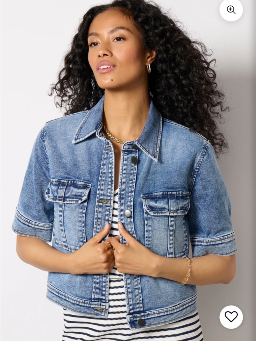 Finly Kut From the Kloth Short-Sleeve Washed Denim Jacket - XL Blue - Picture 4 of 8